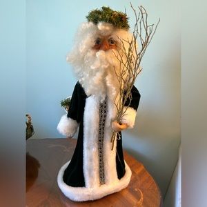 Large green velvet Santa, Christmas decor